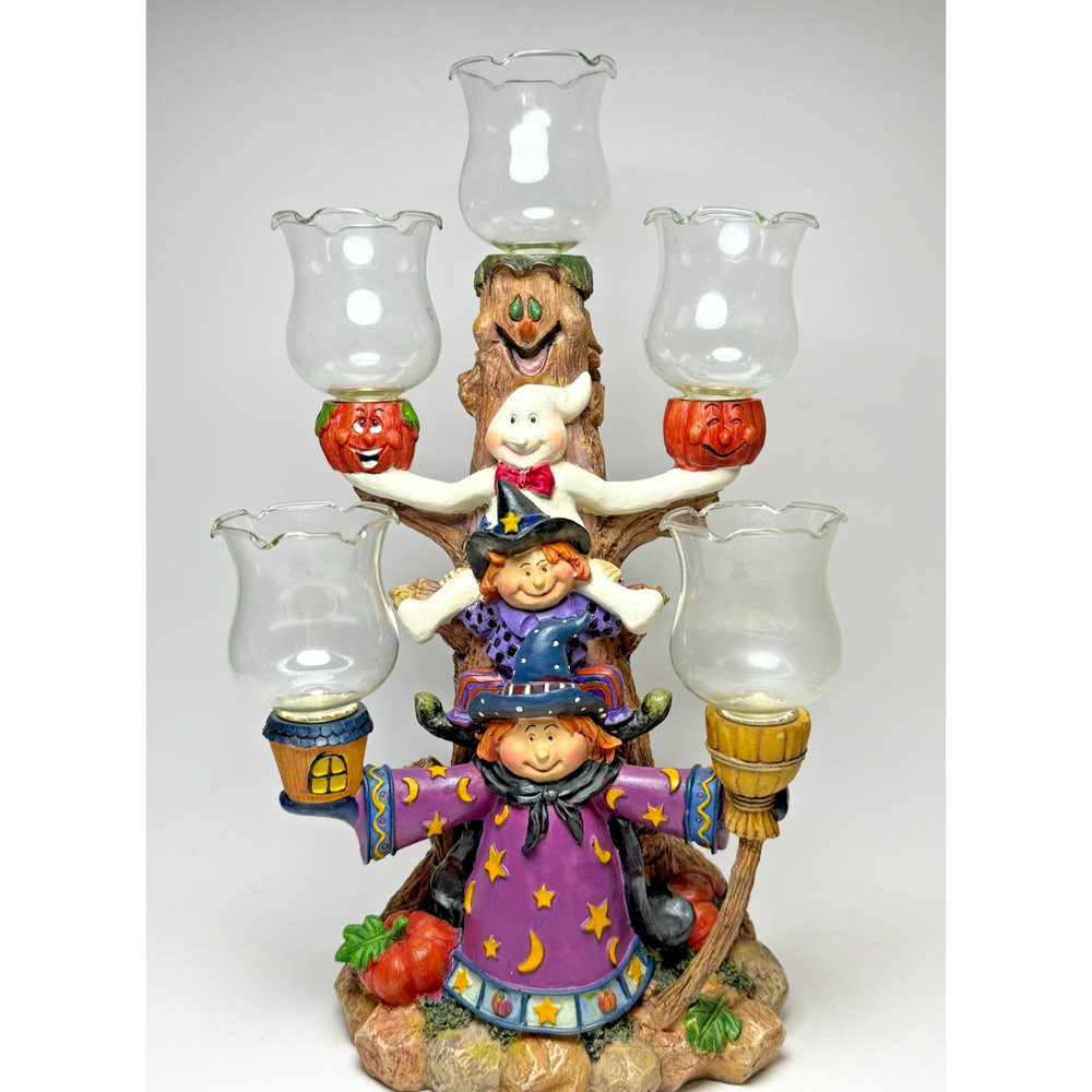 Trick N’ Treats Halloween 5 Cup Votive Candle Holder Candelabra Tree Witch Ghost
